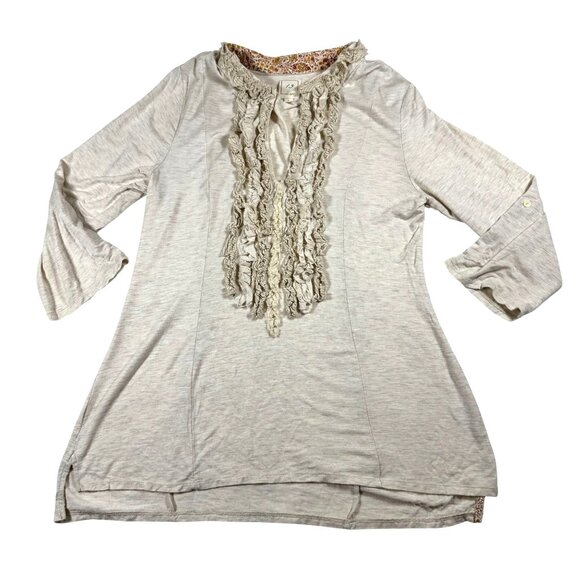 1.9 Tops - Anthropology 1.9 Womens Beige Long Sleeve Tunic Top With Ruffle Detail Size L